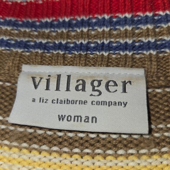 Villager Woman Liz Claborne XL 2 Striped ZIp Sweater Colorful Retro Cardigan - Picture 2 of 11